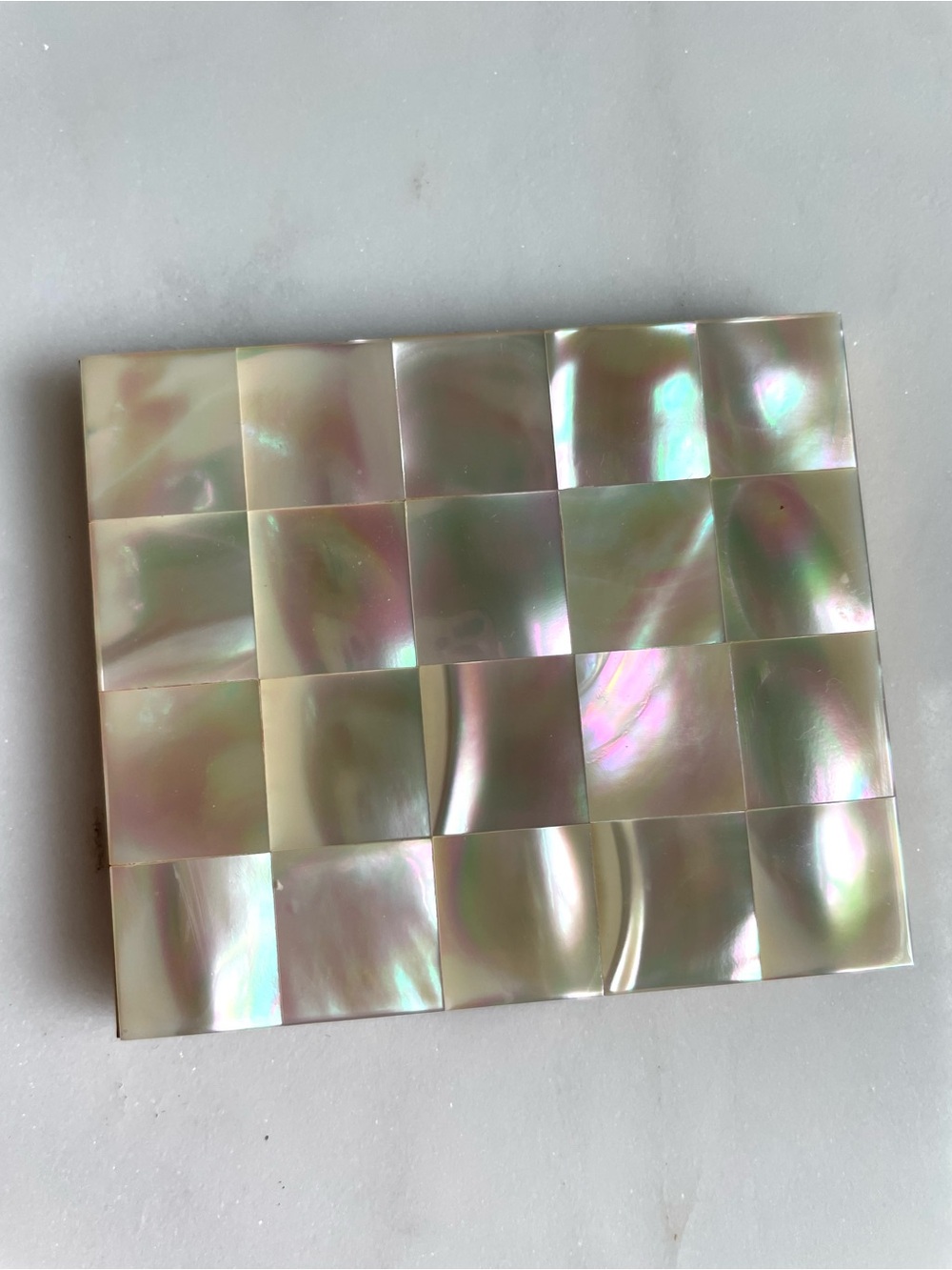 Vintage Iridescent Mother of Pearl checkerboard cosmetic case